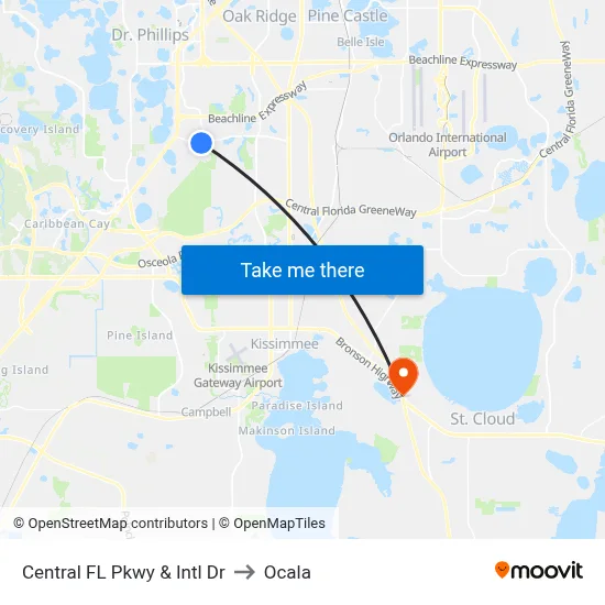 Central FL Pkwy &  Intl Dr to Ocala map