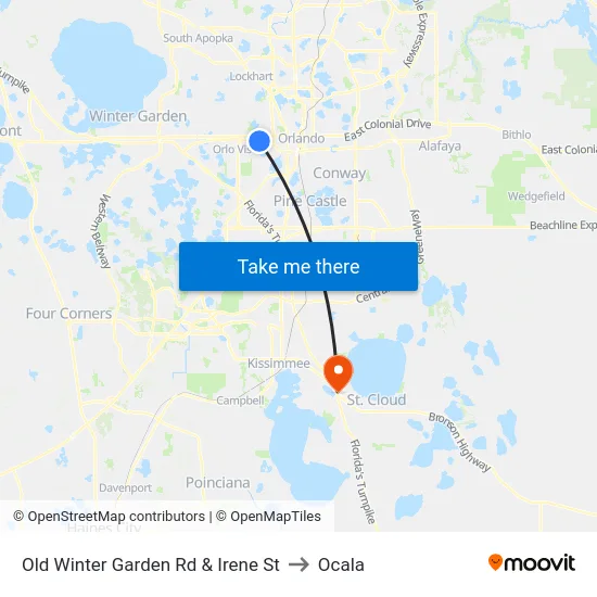 Old Winter Garden Rd & Irene St to Ocala map