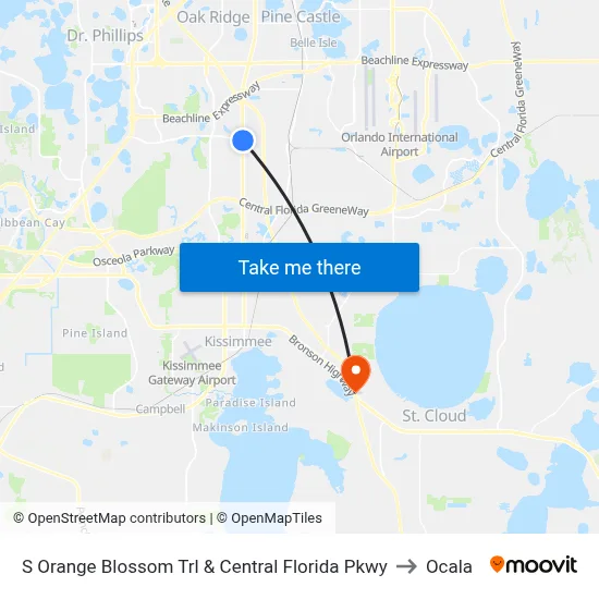 S Orange Blossom Trl & Central Florida Pkwy to Ocala map