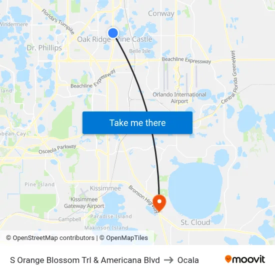 S Orange Blossom Trl & Americana Blvd to Ocala map