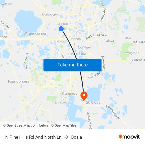 N Pine Hills Rd And North Ln to Ocala map