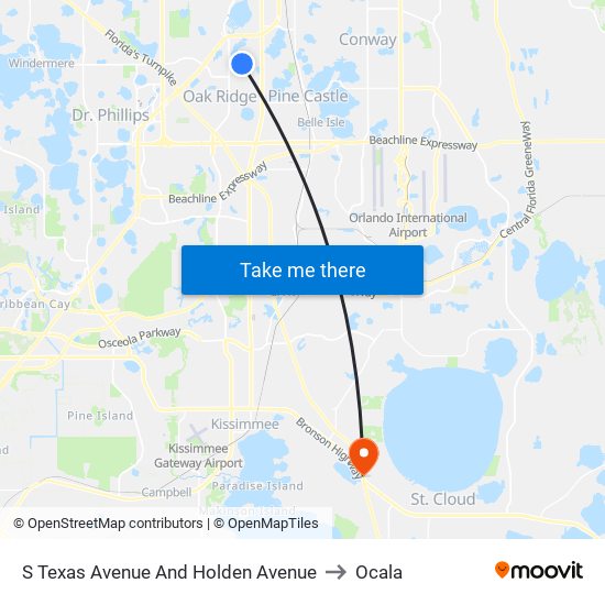 S Texas Avenue And Holden Avenue to Ocala map