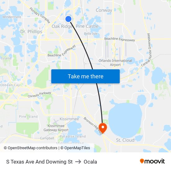 S Texas Ave And Downing St to Ocala map