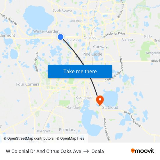 W Colonial Dr And Citrus Oaks Ave to Ocala map