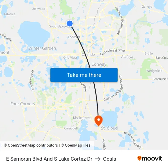 E Semoran Blvd And S Lake Cortez Dr to Ocala map