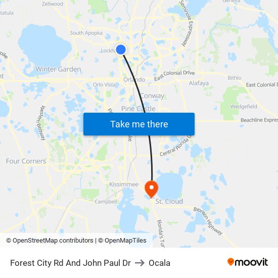 Forest City Rd And John Paul Dr to Ocala map