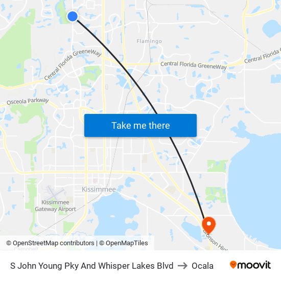 S John Young Pky And Whisper Lakes Blvd to Ocala map