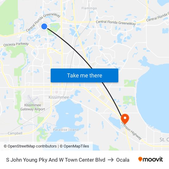 S John Young Pky And W Town Center Blvd to Ocala map