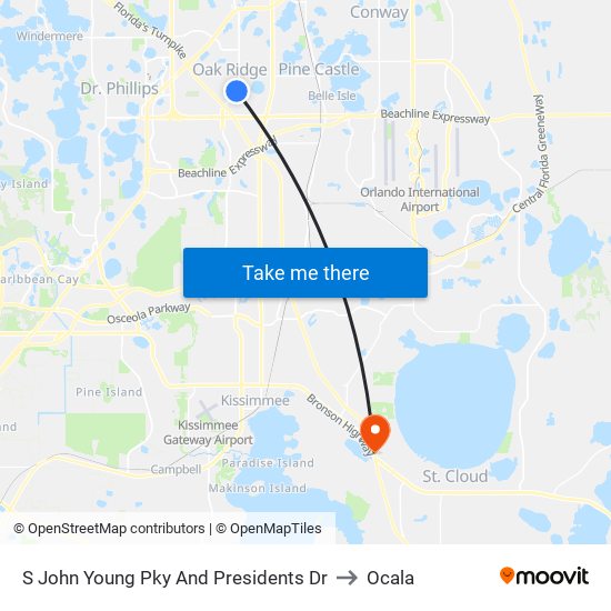 S John Young  Pky And Presidents  Dr to Ocala map