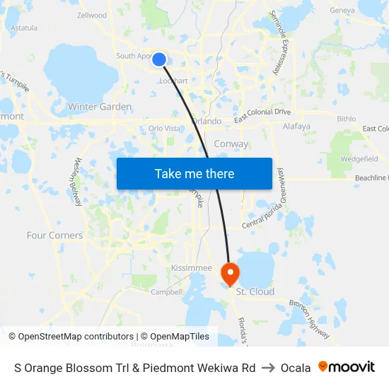 S Orange Blossom Trl & Piedmont Wekiwa Rd to Ocala map