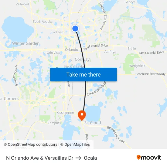 N Orlando Ave & Versailles Dr to Ocala map