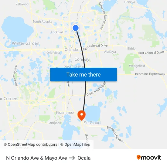 N Orlando Ave & Mayo Ave to Ocala map