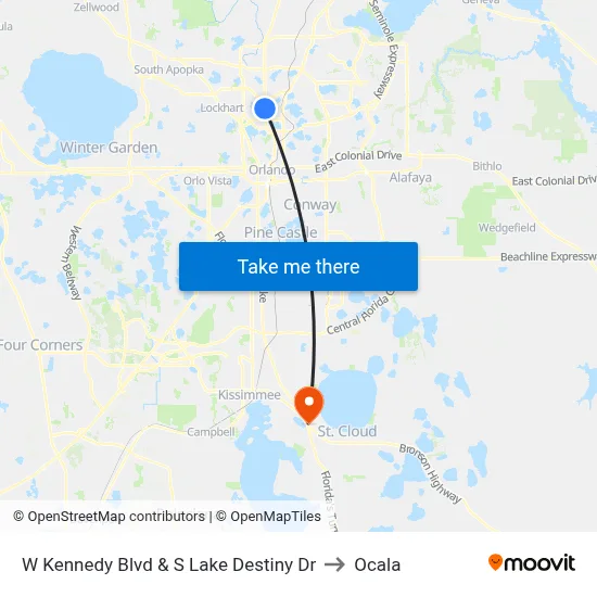 W Kennedy Blvd & S Lake Destiny Dr to Ocala map
