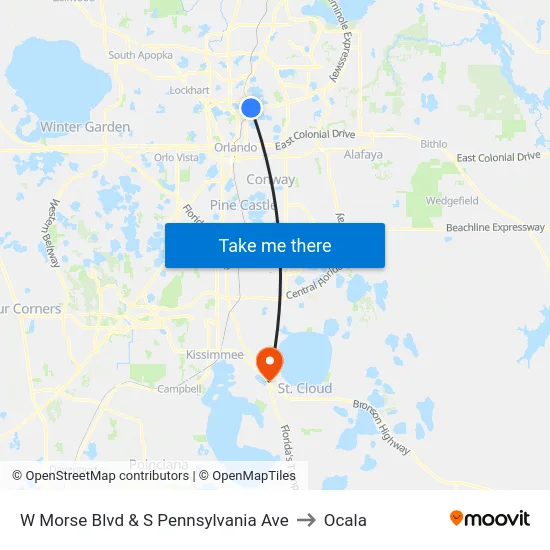 W Morse Blvd & S Pennsylvania Ave to Ocala map