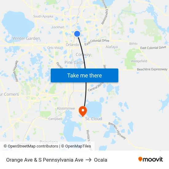 Orange Ave & S Pennsylvania Ave to Ocala map