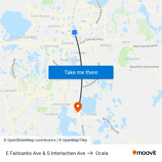 E Fairbanks Ave & S Interlachen Ave to Ocala map