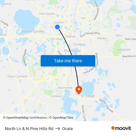 North Ln & N Pine Hills Rd to Ocala map