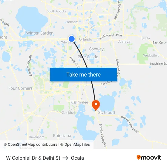 W Colonial Dr & Delhi St to Ocala map