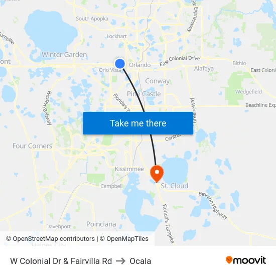 W Colonial Dr & Fairvilla Rd to Ocala map