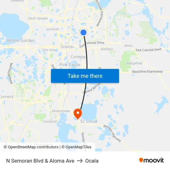 N Semoran Blvd & Aloma Ave to Ocala map