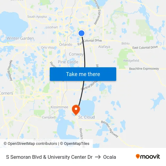S Semoran Blvd & University Center Dr to Ocala map