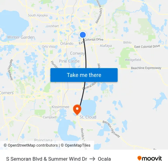 S Semoran Blvd & Summer Wind Dr to Ocala map