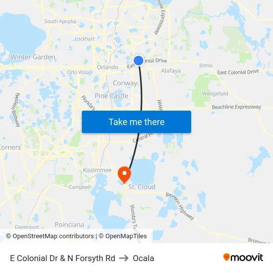E Colonial Dr & N Forsyth Rd to Ocala map