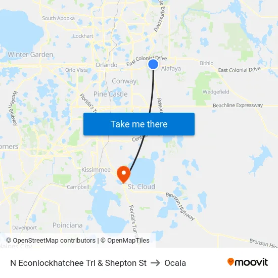 N Econlockhatchee Trl & Shepton St to Ocala map