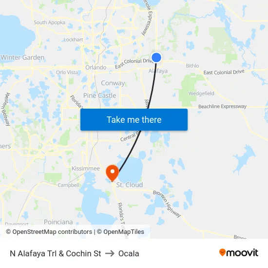 N Alafaya Trl & Cochin St to Ocala map