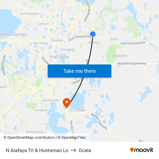 N Alafaya Trl & Huntsman Ln to Ocala map