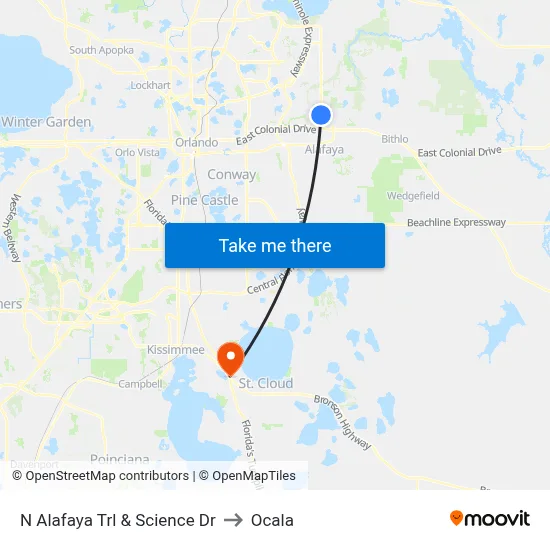 N Alafaya Trl & Science Dr to Ocala map