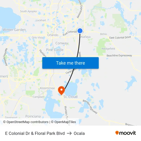 E Colonial Dr & Floral Park Blvd to Ocala map