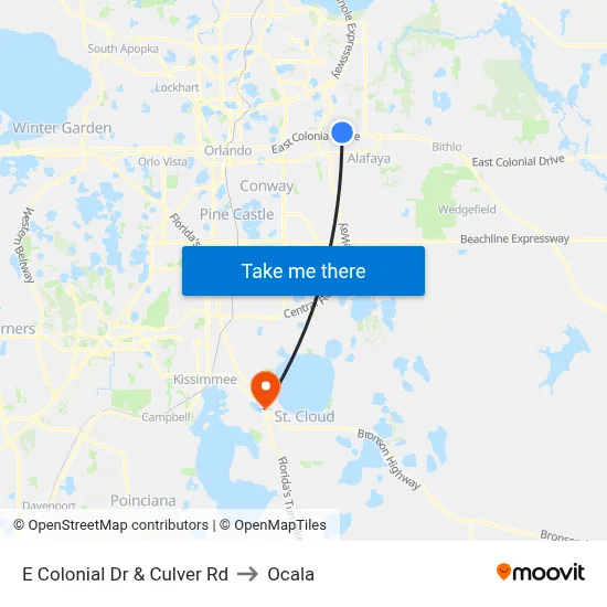 E Colonial Dr & Culver Rd to Ocala map