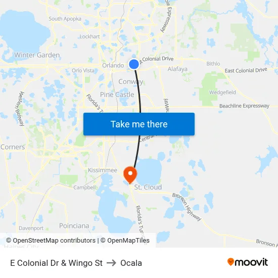 E Colonial Dr & Wingo St to Ocala map