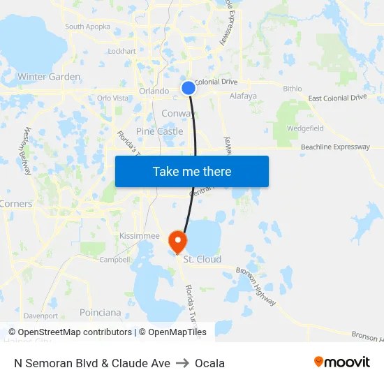 N Semoran Blvd & Claude Ave to Ocala map
