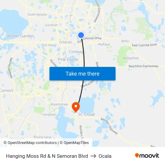 Hanging Moss Rd & N Semoran Blvd to Ocala map