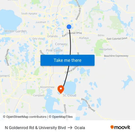 N Goldenrod Rd & University Blvd to Ocala map