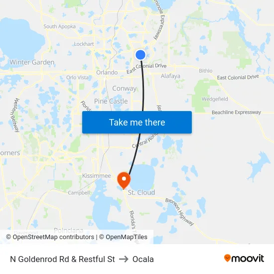 N Goldenrod Rd & Restful St to Ocala map