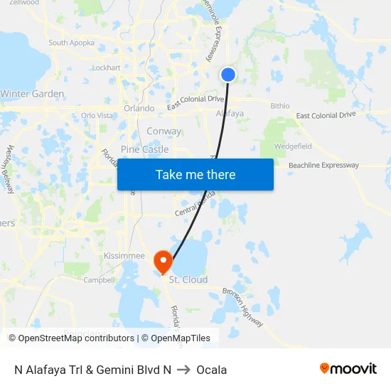 N Alafaya Trl & Gemini Blvd N to Ocala map