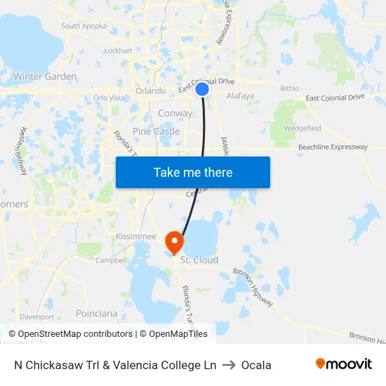 N Chickasaw Trl & Valencia College Ln to Ocala map