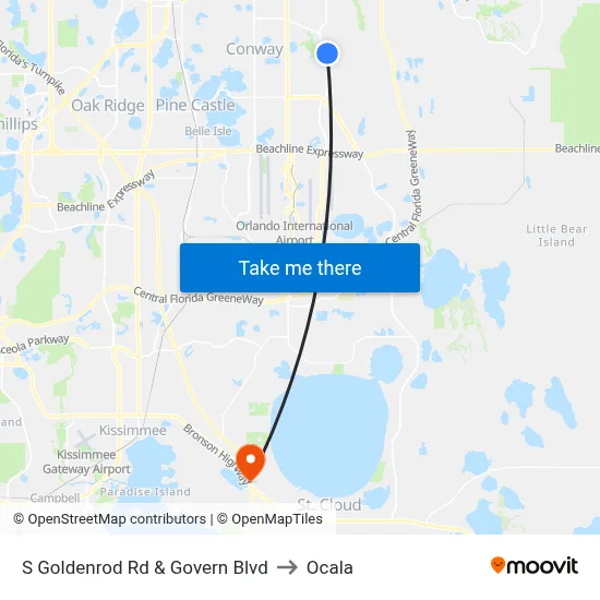 S Goldenrod Rd & Govern Blvd to Ocala map
