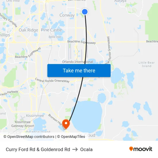 Curry Ford Rd & Goldenrod Rd to Ocala map