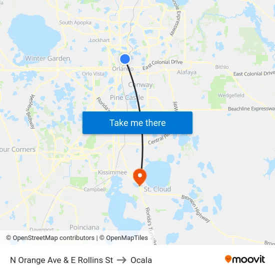 N Orange Ave & E Rollins St to Ocala map