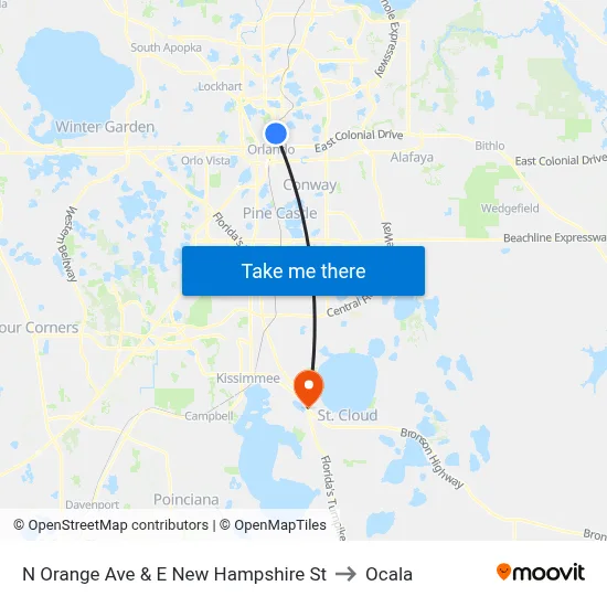 N Orange Ave & E New Hampshire St to Ocala map