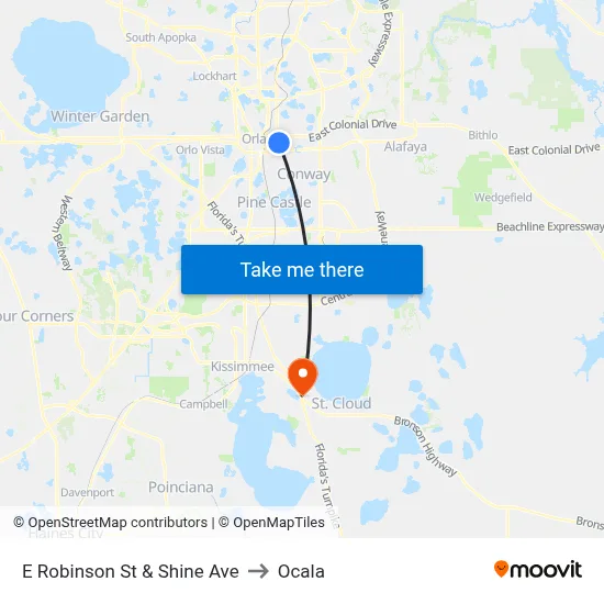 E Robinson St & Shine Ave to Ocala map