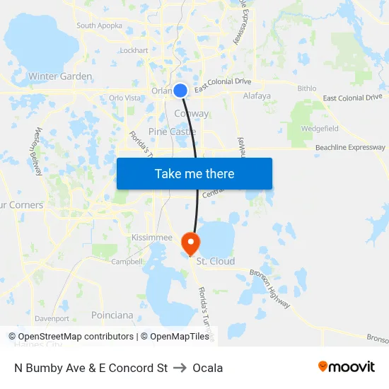 N Bumby Ave & E Concord St to Ocala map