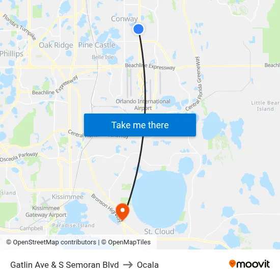 Gatlin Ave & S Semoran Blvd to Ocala map