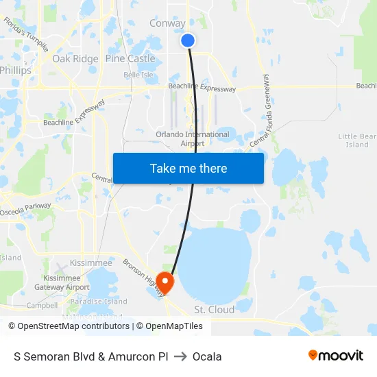 S Semoran Blvd & Amurcon Pl to Ocala map