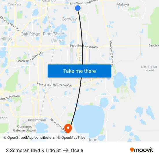 S Semoran Blvd & Lido St to Ocala map