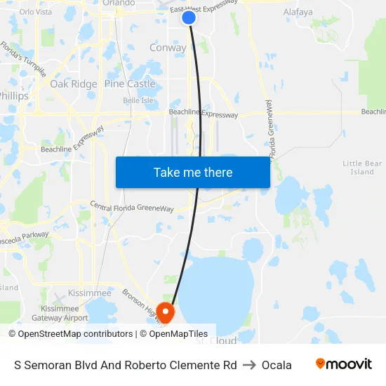 S Semoran Blvd And Roberto Clemente Rd to Ocala map